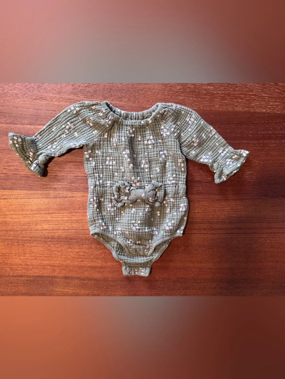 Grayson Olive Green Floral Gauze Baby Romper